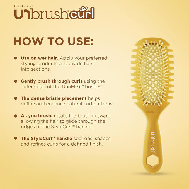 FHI Heat UNbrush Curl Defining Brush — Wavy, Coily, and Curly Hair Brush with DuoFlex Bristles & StyleCurl Handle — for Gentle Detangling & Faster Styling on Wet Hair - Golden Hour