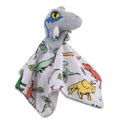 NoJo Welcome to The Universe Baby Jurassic World Grey, Green, Orange and Yellow, Grey Plush Dinosaur Raptor Security Baby Blanket