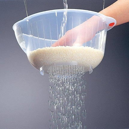 Inomata Plastic Japanese Rice Washing Bowl with Side and Bottom Drainers
