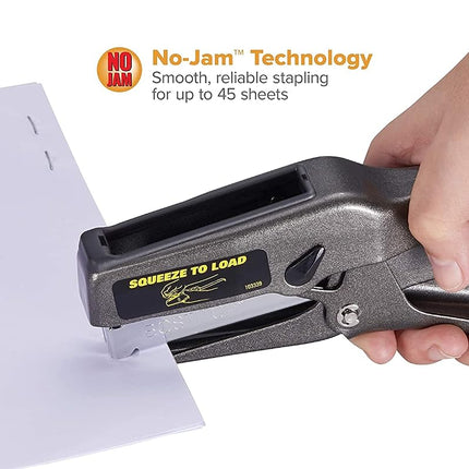 Bostitch Office B8 Plier Stapler Heavy Duty with 1250 1/4" Staples - 45-Sheet No Jam - Full Strip Metal Industrial Stapler - 210 Staple Capacity - for Cardboard, Paper, Fabric