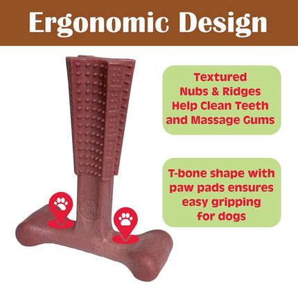 SPOT Bam-Bones Plus T-Bone, Masticable de bambú y nailon para perros, Duradero para masticadores agresivos, No se astilla, Para perros adultos y cachorros en etapa de dentición de menos de 27 kg, 15 cm, Sabor a carne de res