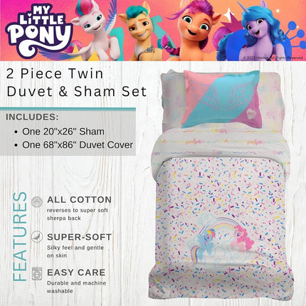 Juego de ropa de cama de algodón orgánico supersuave My Little Pony Unicorn de Franco con funda de edredón y funda de almohada, tamaño doble de 2 piezas (producto con licencia oficial)