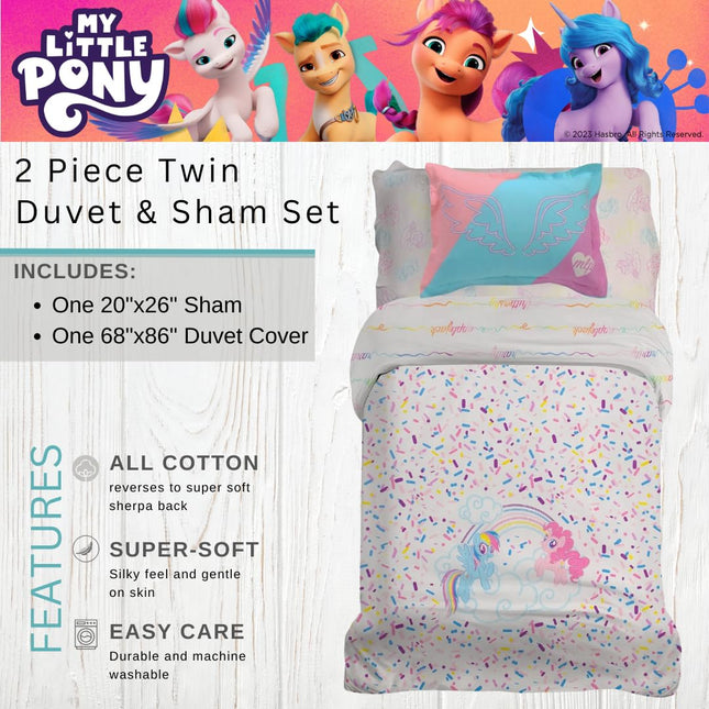 Franco My Little Pony Unicorn Kids Bedding Super Soft Premium Organic Cotton Duvet Cover with Sham, 2 Piece Twin Size, (Officially Licensed Product)