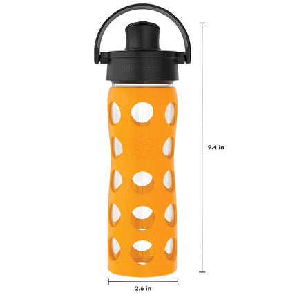 Lifefactory 16-Ounce Glass Water Bottle with Active Flip Cap and Protective Silicone Sleeve, Marigold