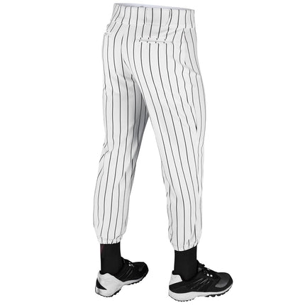 CHAMPRO Traditional Fit Triple Crown Classic Baseball Pants with Knit-in Pinstripes and Reinforced Sliding Areas, White Body, Black PIN, Small