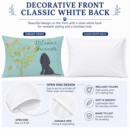 Caroline's Treasures BB7618PILLOWCASE Welcome Friends Black Cocker Spaniel Fabric Standard Pillowcase, Standard, Multicolor