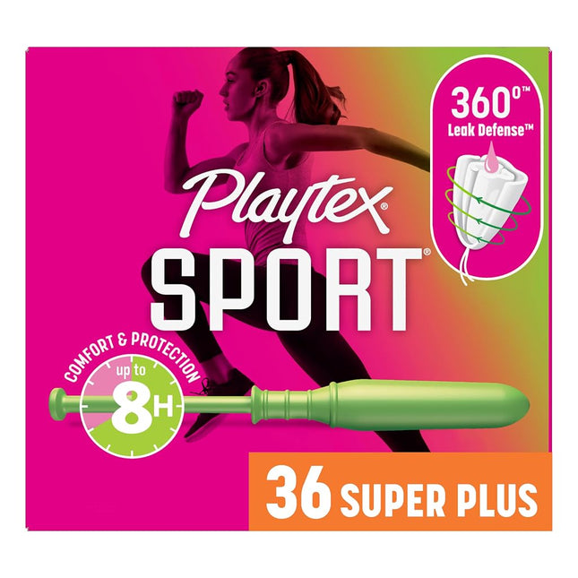 Playtex Sport Tampons Super Plus Absorbency, Fragrance-Free - 36ct | Super Plus Tampons for Women, Feminine Care, Playtex Tampon with 360 Leak Defense