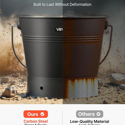 VEVOR Ash Bucket, 4 PCS with Lid, Shovel, Broom and Gloves, Metal Fireplace Charcoal Bucket and Ash Can, 9.8L Large Capacity for Fireplace, Fire Pits, Wood Burning Stoves, Indoor and Outdoor