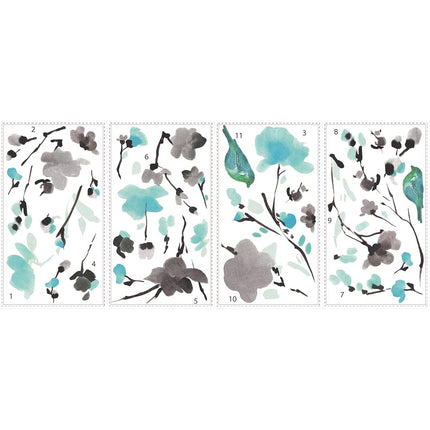RoomMates 54124 Flowers & Bird Water Colour Paint