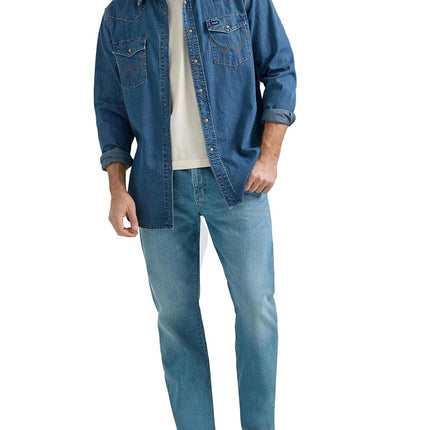 Wrangler Men's Denim Collection Snap Shirt, Dark Wash Denim, XL