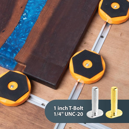 POWERTEC 72128 36 Inch Double-Cut Profile Universal T-Track with Predrilled Mounting Holes, with T Track & Work Bench Stops Plus Work Grippers and Finishing Cone - Bench Dog Cookies Fit 3/4" Dog Hole