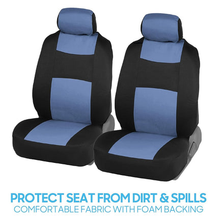 BDK PolyPro Car Seat Covers Full Set in Blue Gray on Black, Front and Rear Split Bench Seat Covers for Cars, Easy to Install Car Seats Cover Set and Accessories for Auto Trucks Van SUV - Blue Gray