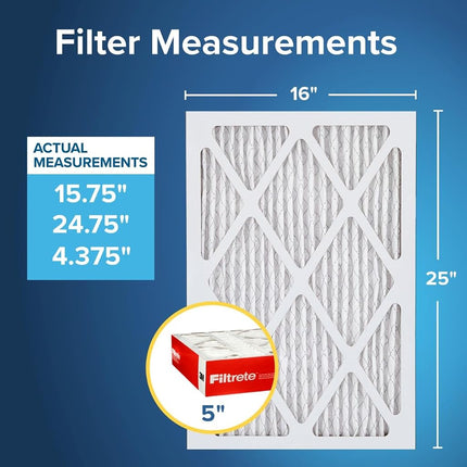 Filtrete 16x25x5 Air Filter, MPR 1000, MERV 11, Micro Allergen Defense Pleated 5-Inch Air Filters, 2 Filters