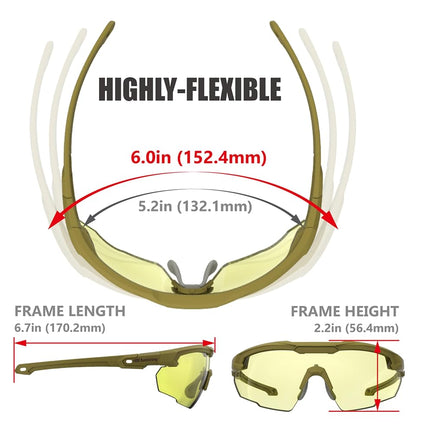 HTS HUNTERSKY S57 Yellow Lens Ballistic Tactical Shooting Glasses ANSI Z87+ UV400 Anti-Fog Eyewear for Airsoft Range Security and Outdoor Sports, for Men and Women