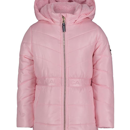 Nautica Girls' Heavyweight Hooded Winter Puffer Coat with Full Length Zipper, Pink Sparkle, 16, Pink Sparkle, 16