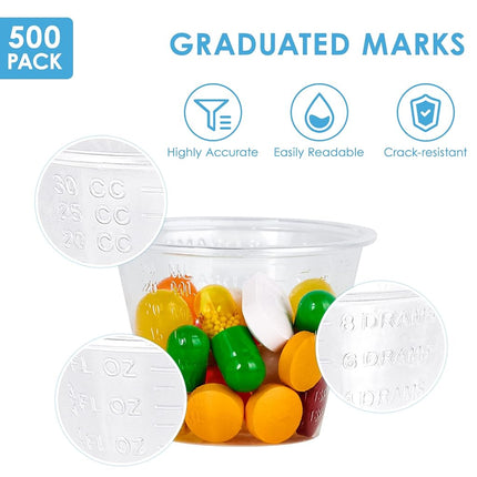 Lilymicky 500 Pack Disposable Medicine Cups (1oz), Medical Plastic Measuring Cups for Medical Purposes, or Mixing and Measuring Resin, Epoxy, DIY Arts & Crafts, Paint