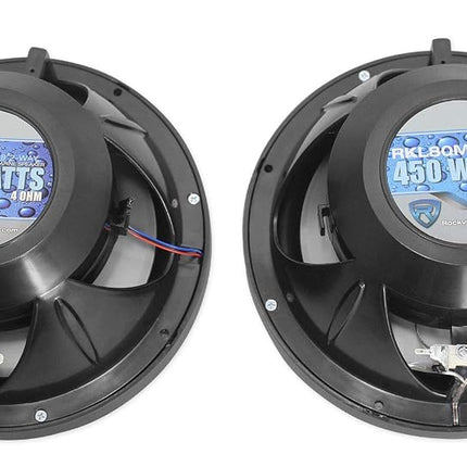 (2) Rockville RKL80MB 8" 900 Watt Marine Wakeboard LED Tower Speakers in Black