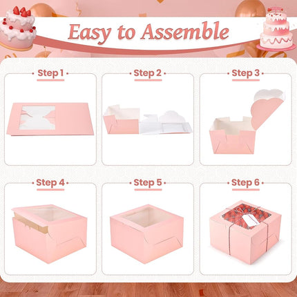 DOYIDE 20Pcs 8 Inch Cake Boxes with Window, 8x8x5 Inches Pink Bakery Boxes, Cake Carrier Container for Pastries, Pie, Cookies, Chocolates, Cupcakes, Birthday Party, Wedding