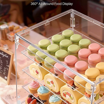 VEVOR Bakery Display Case, 4-Tier Commercial Countertop Pastry Display Case, Clear Acrylic Bread Box for Kitchen, Party Cake Cabinet with Magnetic Rear Door for Cookie Dessert Donut, 530x435x415 mm