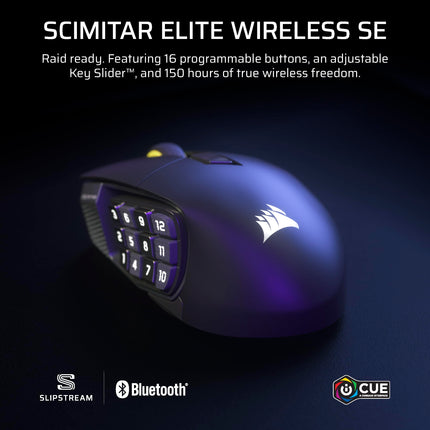 Corsair SCIMITAR ELITE WIRELESS SE MMO PC Gaming Mouse – 33,000 DPI, 16 Programmable Buttons, Key Slider, Elgato Virtual Stream Deck, 1,000Hz Polling, Up to 150-Hour Battery – Gunmetal