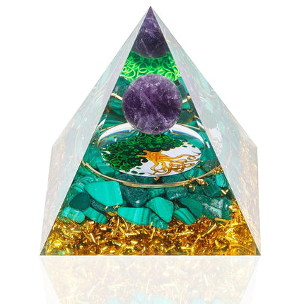 Orgonite Pyramid, Natural Amethyst Malachite Orgon