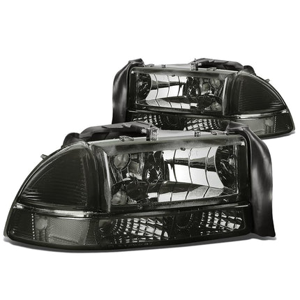 DNA MOTORING Pair Headlights Compatible with 97-04 Dodge Dakota / 98-03 Durango, Driver & Passenger Side, Black/Clear, HL-OH-DD974P-BK-CL1