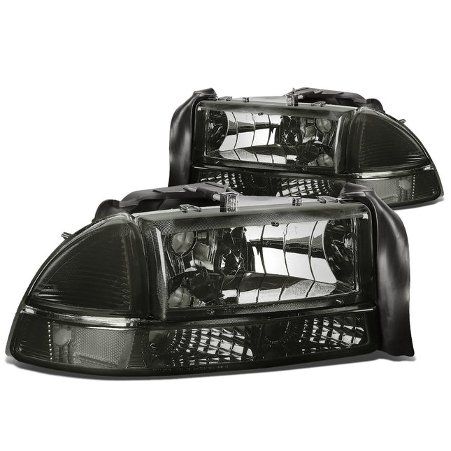 DNA MOTORING Pair Headlights Compatible with 97-04 Dodge Dakota / 98-03 Durango, Driver & Passenger Side, Black/Clear, HL-OH-DD974P-BK-CL1
