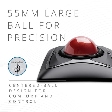 Kensington Expert Mouse - Wireless Ergonomic TrackBall Mouse for PC, Mac and Windows with Ambidextrous Design, Optical Tracking, Scroll Ring & 55 mm Ball – Red (K72359WW)