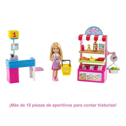 Barbie Chelsea Snack Stand Playset with Doll 15+ Pieces: Register, Food Items, Shopping Basket & More, Gift for Ages 3 Years Old & Up - GTN67