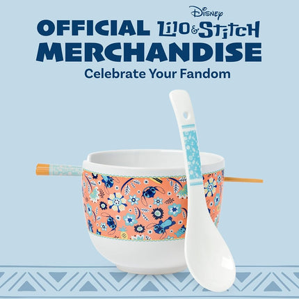 Silver Buffalo Lilo and Stitch Leaf, Ramen Bowl with Chopsticks, 20oz