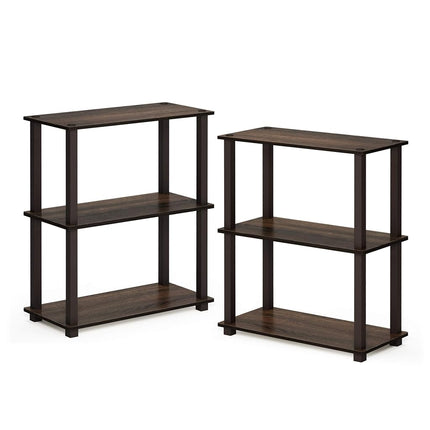Furinno TURN-S-TUBE Storage Shelves Set of 2, 3-Tier Book Shelf, Corner Shelf, Toolless Open Shelves, Square Tubes, for Organization and Storage, Living Room, Garage, Home Office, Walnut