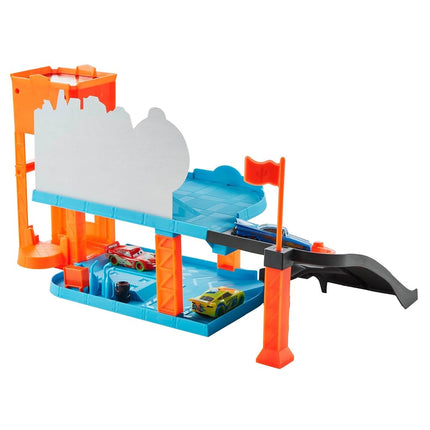 Disney and Pixar Cars Glow Racers Playset & 3 Toy Cars, Copper Canyon Glowing Garage Playset, Glow-in-the-Dark Elements & 1:55 Scale Vehicles, HPX75
