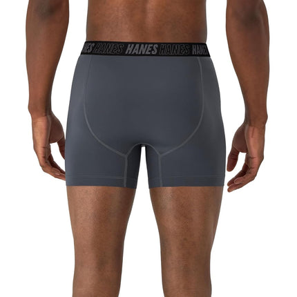 Hanes Men's Moves Performance Boxer Brief, Total Support Pouch, Regular/Trunk/Long Leg, 3-Pack, 8", Grey/Black, L