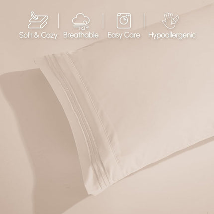 Elegant Comfort 4-Piece Bed Sheet Set - Luxury Bedding 1500 Premium Hotel Quality Microfiber, All Around Elastic 18-24 Inches Deep Fitted Sheet- Extra Deep Pocket Sheets, King, Cream Beige