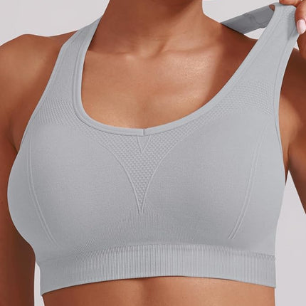 MIRITY Women Racerback Sports Bras - High Impact Workout Gym Activewear Bra, Black Lightgrey White, M