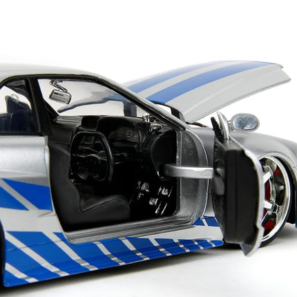 Jada Toys Fast & Furious Brian’s 2002 Nissan Skyline R34 Die-cast Car, 1:24 Scale, Silver & Blue,19808