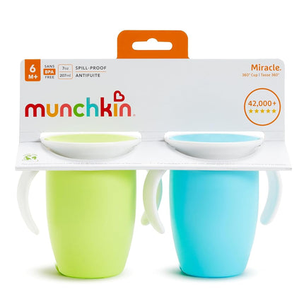 Munchkin Miracle 360 Trainer Cup, Green/Blue, 7 Ounce, 2 Count * Waterproof Labels Included to Personalise Your Little One's Cup*