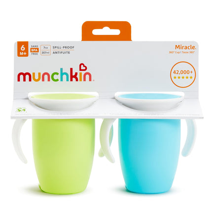 Vaso entrenador Munchkin Miracle 360, verde/azul, 207 ml, 2 unidades * Etiquetas impermeables incluidas para personalizar el vaso de tu pequeño *