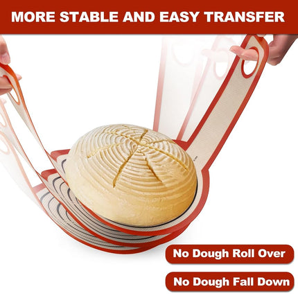 Silicone Bread Sling Dutch Oven - Best Japan Silicone. Non-Stick & Easy Clean Reusable Bread Baking Mat. with Extra Long Handles Bread Baking Sheet Liner, 2 Brown Set for Transferable Dough