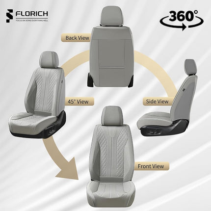 FLORICH Fundas para Asientos, Fundas de Asiento Delanteras de Piel Sintética para Automóvil, Fundas de Asiento de Coche de Lujo Impermeables, Protector de Asiento Universal para la Mayoría de Coches, SUV, Camiones, Gris