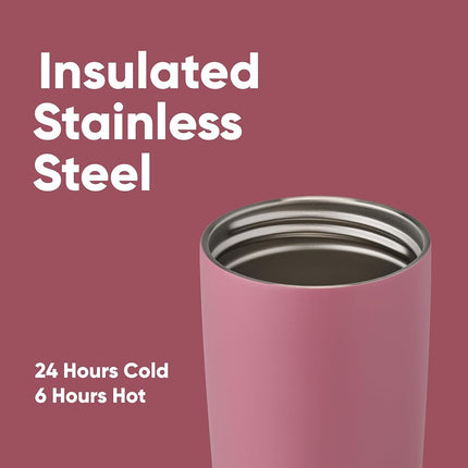 Owala SmoothSip Slider Insulated Stainless Steel Coffee Tumbler, Reusable Iced Coffee Cup, Hot Coffee Travel Mug, BPA Free 590ml, Purple/Pink (Crochet Queen)