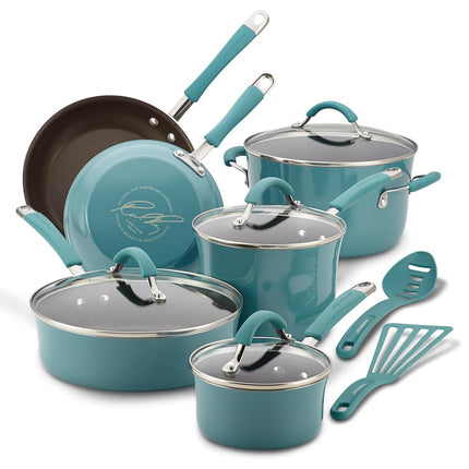 Batterie de cuisine antiadhésive Rachael Ray Cucina, 12 pièces, bleu agave