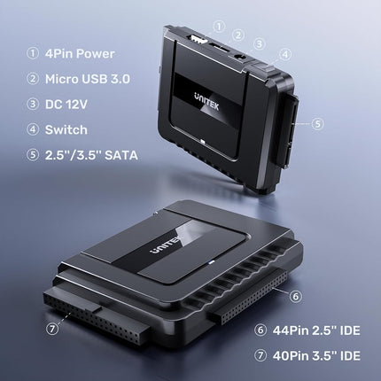 UNITEK USB-C to A+C IDE SATA Dual USB 3.0 Drive Replacement Adapter
