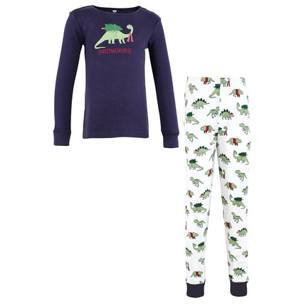 Hudson Baby Baby Girls' Cotton Pajama Set, Christmasaurus, 3T