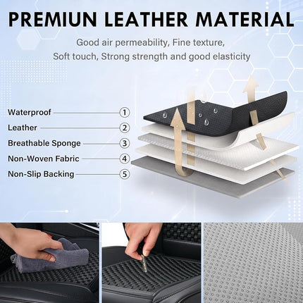 Coverado Car Seat Covers Full Set, 2 in 1 Waterproof Seat Covers for Cars, Leather Car Seat Cover Protector Automotive Seat Covers Universal Fit for Most Cars SUVs and Trucks Car Accessories(Black)