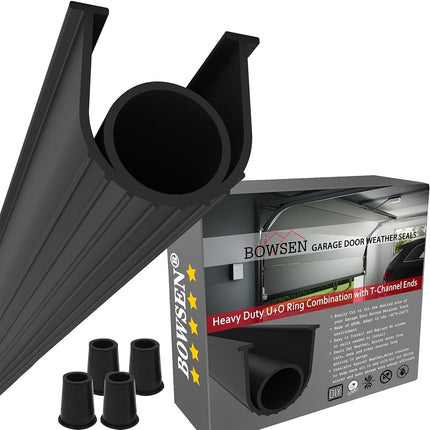BOWSEN Sellos Inferiores para Puertas de Garaje, Impermeables, Burletes, Umbral, Amortiguación, Sellado, 2 Puertas, Goma EPDM de Alto Rendimiento, Junta de Resistencia Negra, Extremo en T de 1/4 Pulgada, 20 PIES de Largo