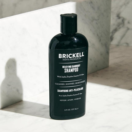 Brickell Men's Relieving Dandruff Shampoo For Men, Natural & Organic, Soothes and Eliminates Dandruff with Ziziphus Joazeiro, Aloe and Jojoba Oil (8 Oz)