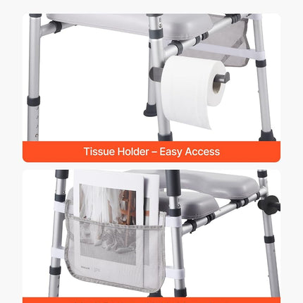 VEVOR Raised Toilet Seat with Arms, 181 kg Load Capacity, Adjustable Height and Width, Commode Cushion Padded Elevated Toilet Seat Riser with Handles for Seniors, Elderly, Handicap, Disabled, Adults