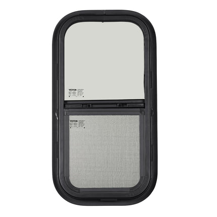 VEVOR Vertical RV Window, 12" W x 24" H Tinted Sliding with Net Screen & Trim Ring, Fit 15/16" - 1 3/4" Thickness Wall, RV Window Replacement for Teardrop Cargo Trailer Camper, DOT Approved