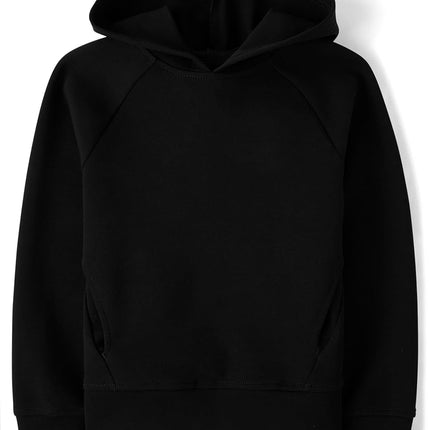 The Children's Place Boys' Long Sleeve Hooded Sweatshirt, Black Pullover, Large